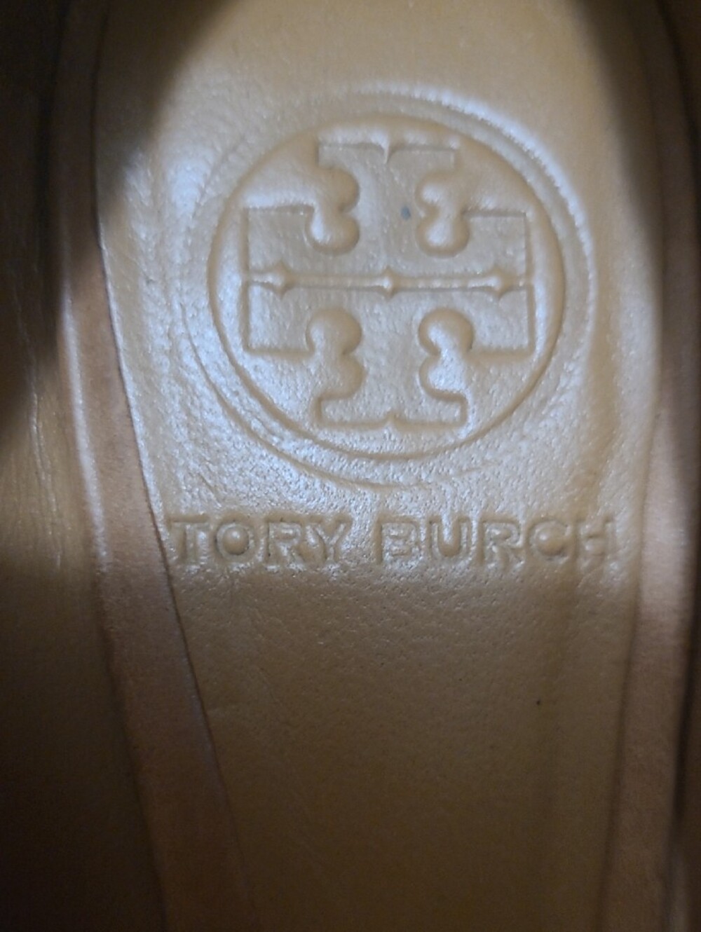 Tory Burch Camel Tan Leather Peep-Toe Pumps with Gold Studs 6.5 - Picture 5 of 7